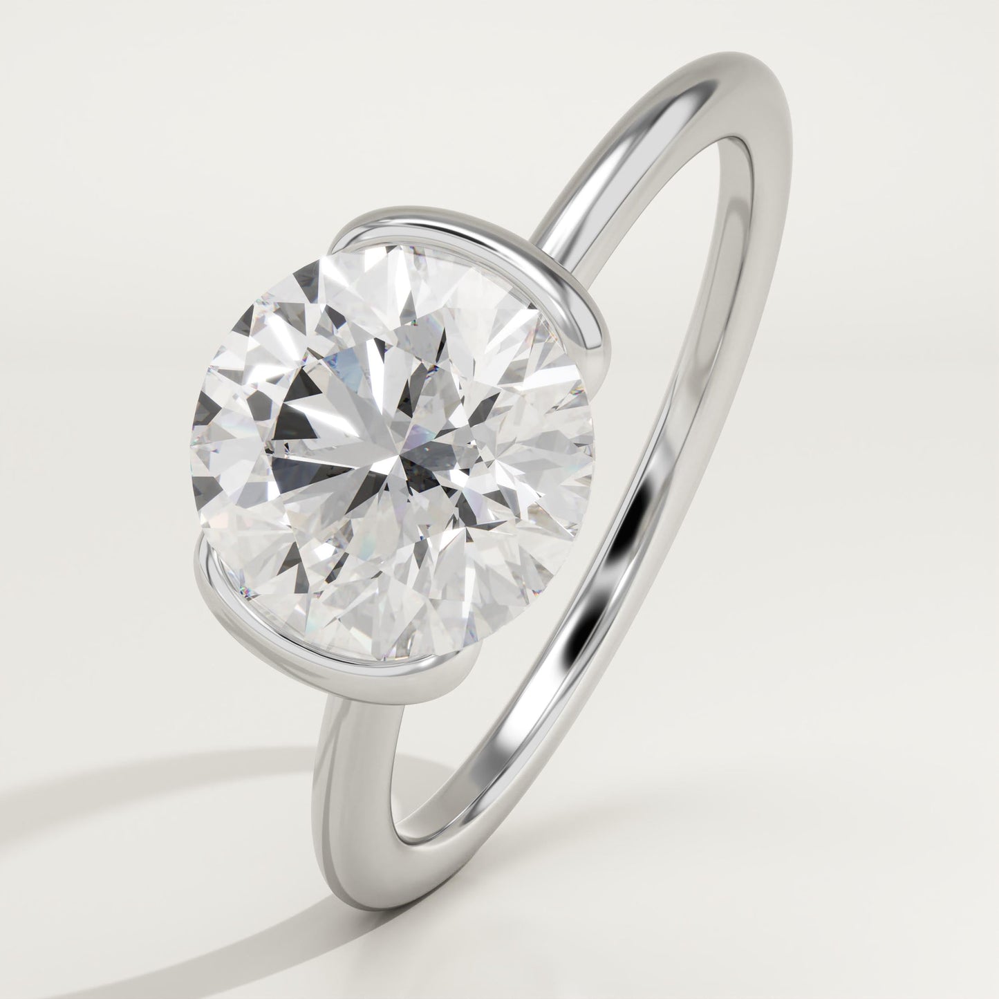 Round Cut Half Bezel Lab-Grown Diamond Engagement Ring