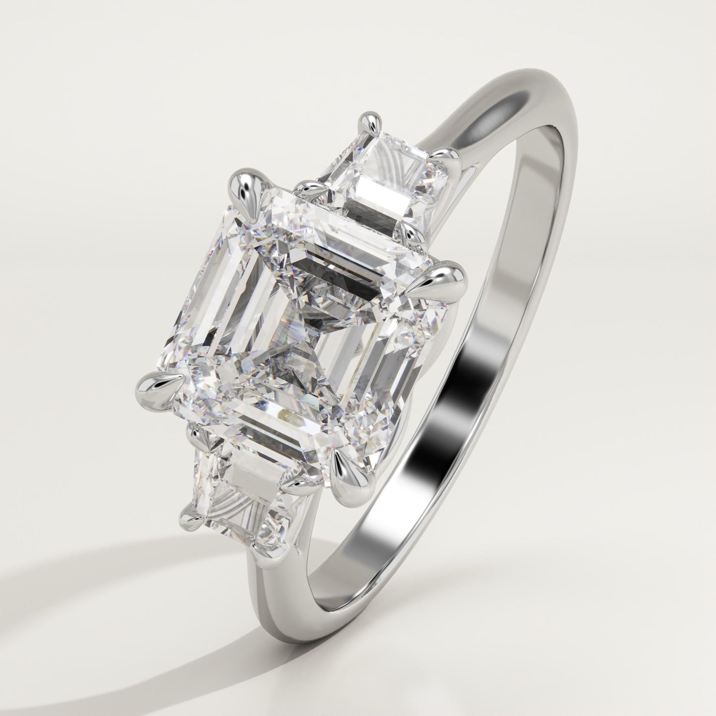 1.75 CT Asscher Cut Three Stone Moissanite Engagement Ring