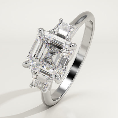 1.75 CT Asscher Cut Three Stone Moissanite Engagement Ring