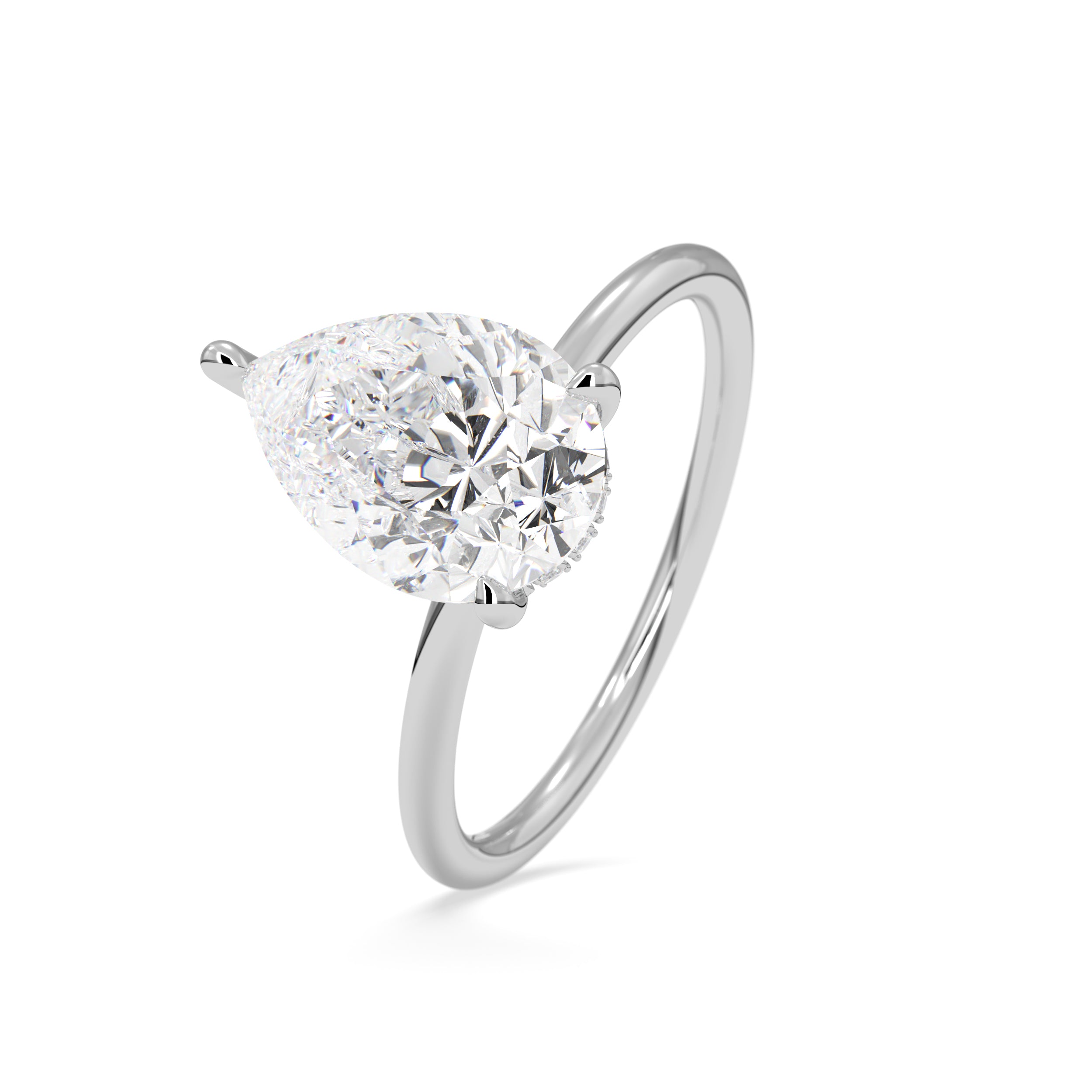 2.0 CT Pear Cut Hidden Halo Lab-Grown Diamond Engagement Ring