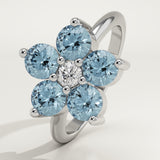 1.82 TCW Round Cut Flower Design March-Aquamarine Birthstone Engagement Ring