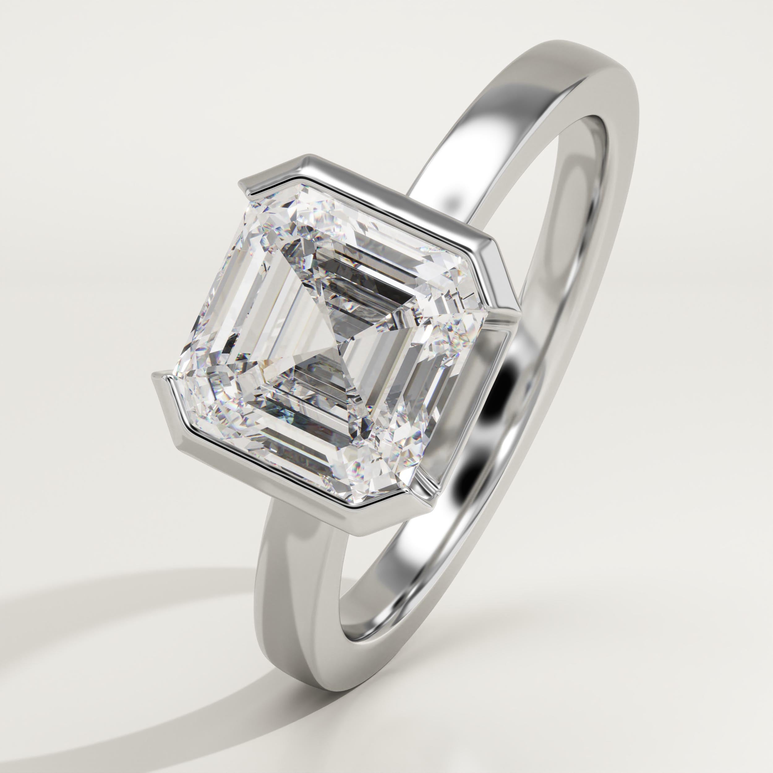 2.0 CT Asscher Cut Half Bezel Lab-Grown Diamond Engagement Ring