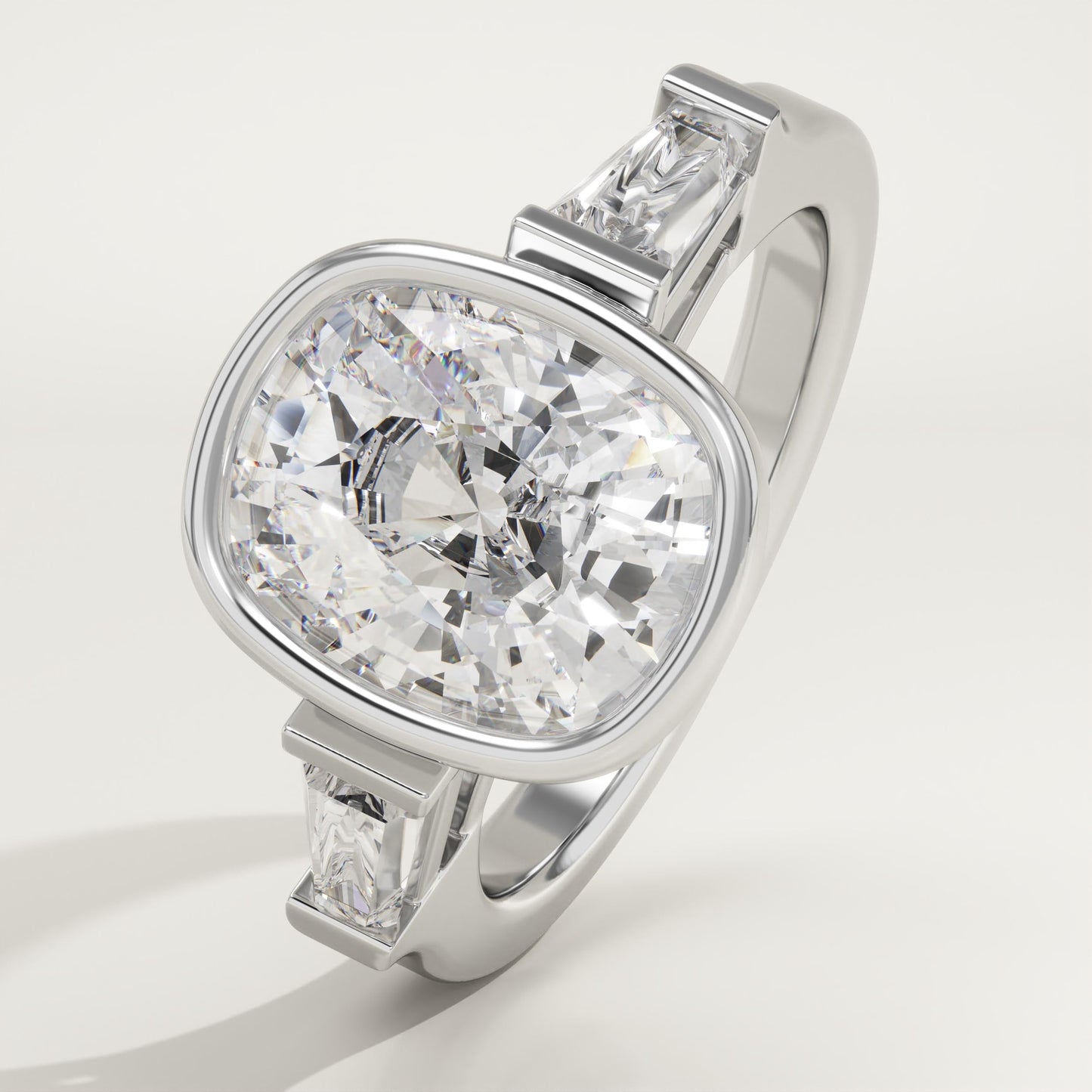 Elongated Cushion Cut Three Stone Lab-Grown Diamond Engagement Ring