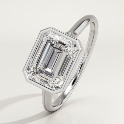 East West Emerald Cut Bezel Lab-Grown Diamond Engagement Ring