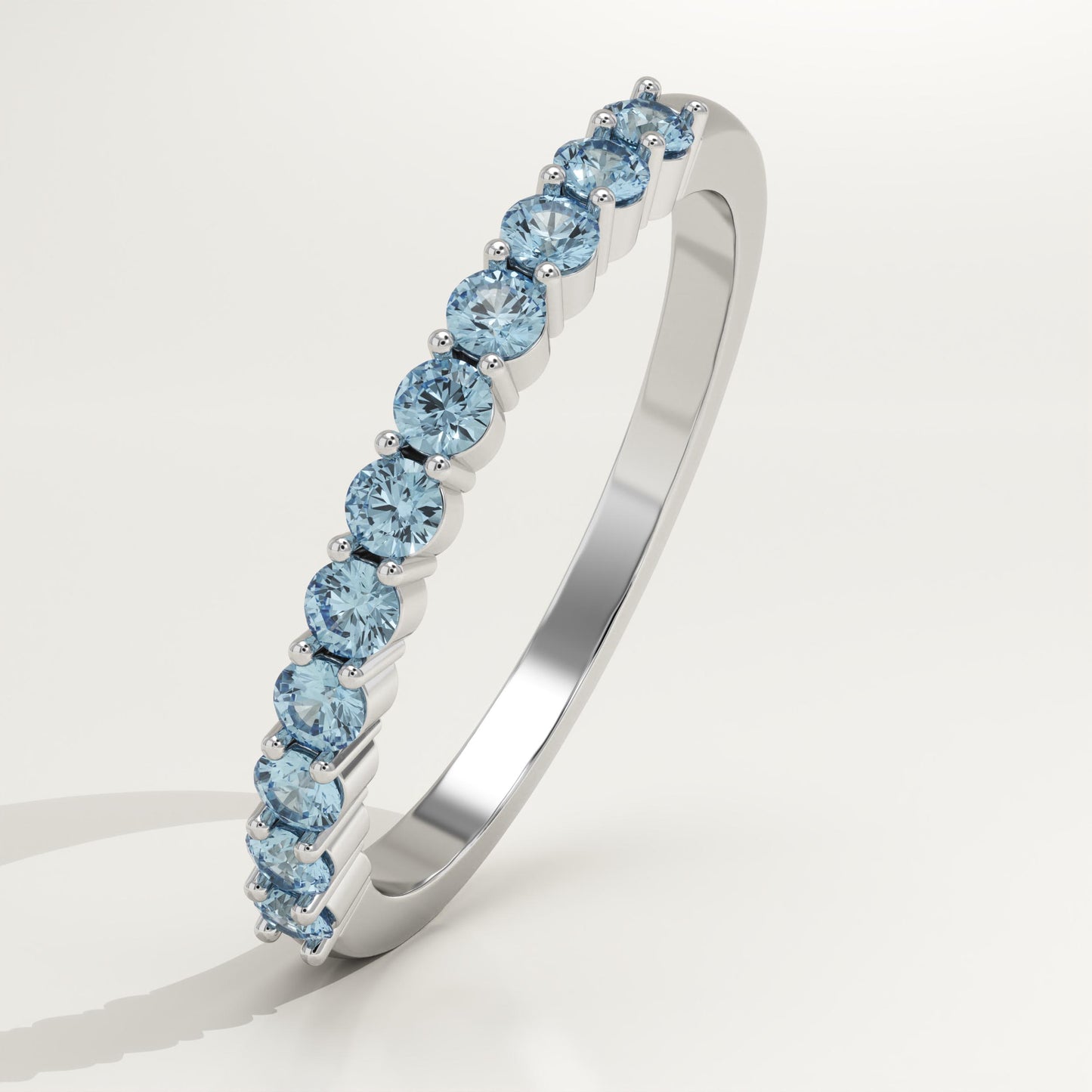 0.33 TCW Round Shaped March-Aquamarine Birthstone Wedding Band