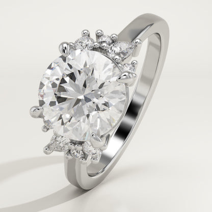 Round Cut Cluster Lab-Grown Diamond Engagement Ring