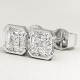 1 TCW Asscher Half Bezel Lab-Grown Diamond Stud Earrings