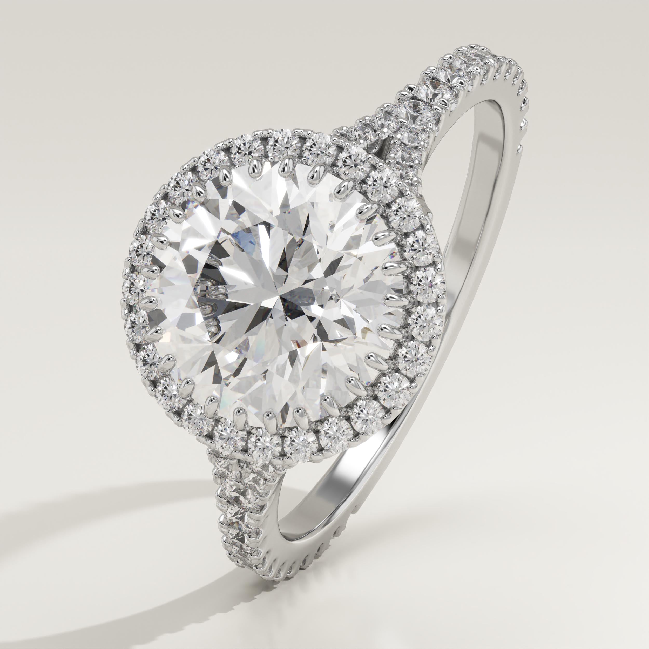 2.0 CT Round Cut Halo & Pave Lab-Grown Diamond Engagement Ring