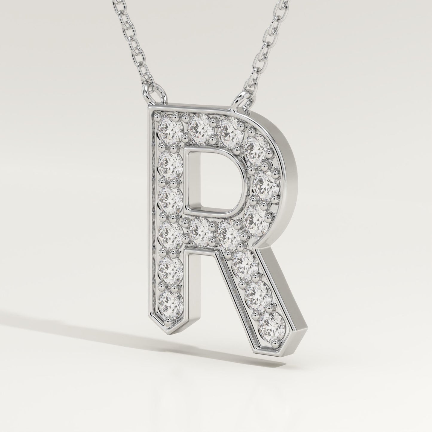 0.348 TCW Round Lab-Grown Diamond R Initial Necklace