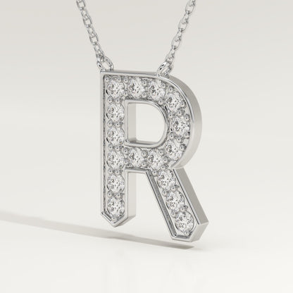 0.348 TCW Round Lab-Grown Diamond R Initial Necklace