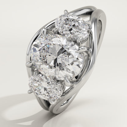 Oval Cut Three Stone Split Shank Lab-Grown Diamond Engagement Ring
