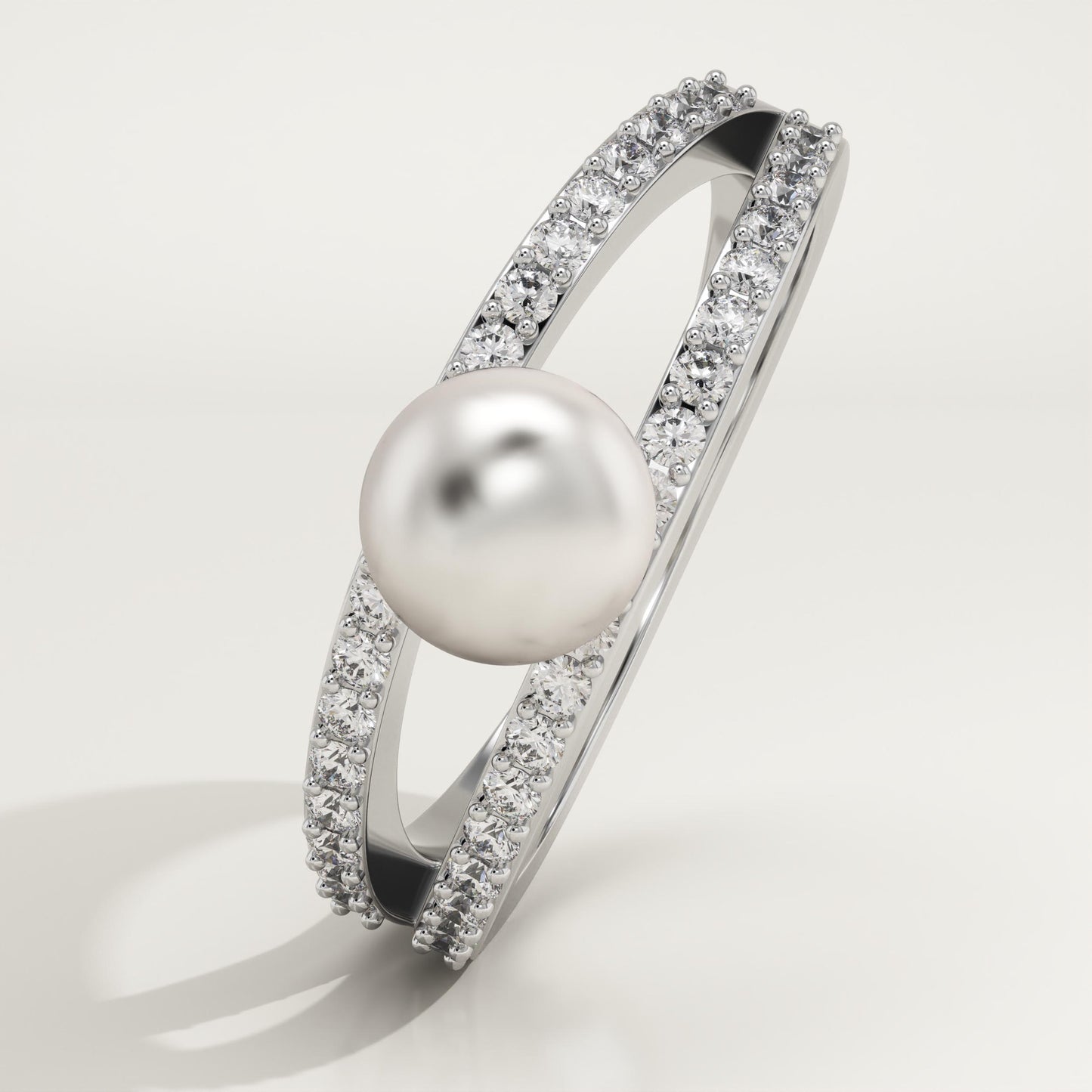 0.4 TCW Round June-Pearl Pave Split Shank Birthstone Engagement Ring