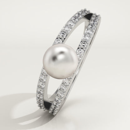 0.4 TCW Round June-Pearl Pave Split Shank Birthstone Engagement Ring