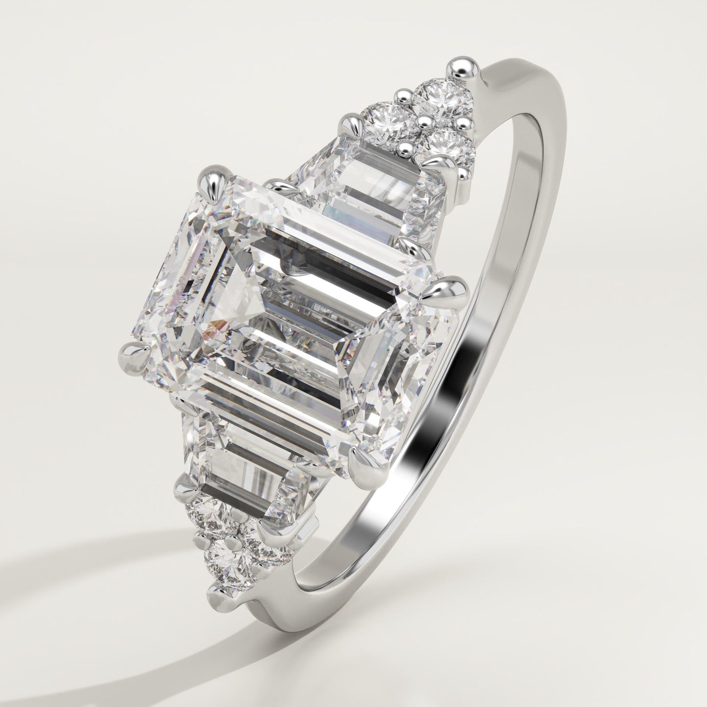 2 CT Emerald Cut Cluster Moissanite Engagement Ring