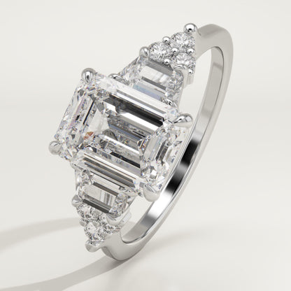 2 CT Emerald Cut Cluster Moissanite Engagement Ring