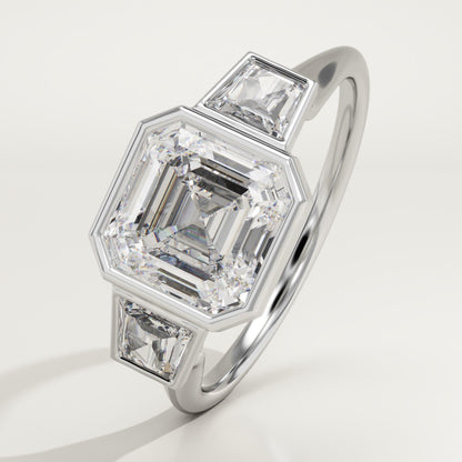 Asscher Cut Three Stone Bezel Lab-Grown Diamond Engagement Ring