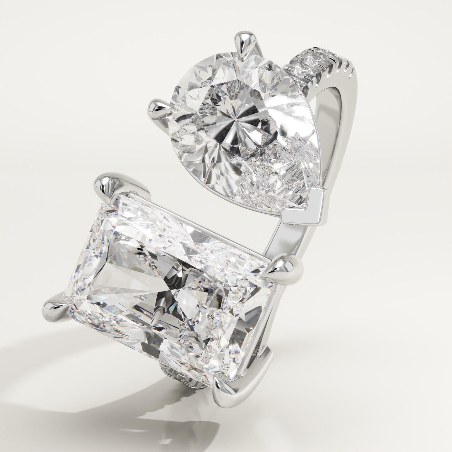 4.75 TCW Pear & Radiant Cut Toi Et Moi Pave Lab-Grown Diamond Engagement Ring