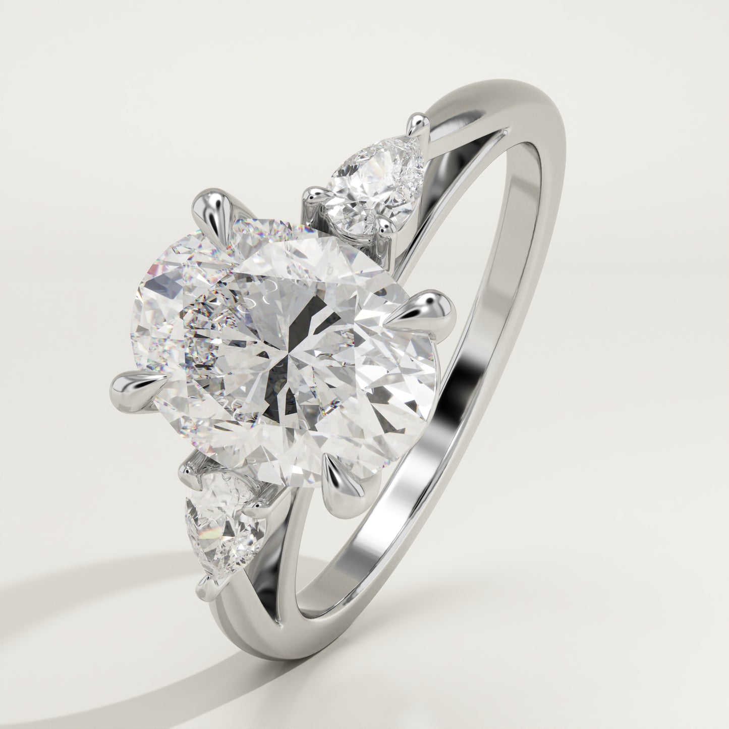 2 CT Oval Cut Moissanite Three Stone Engagement Ring (US Size 5.25 Ready To Ship)