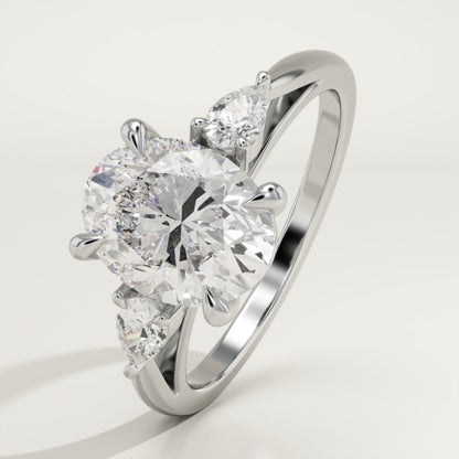 2 CT Oval Cut Moissanite Three Stone Engagement Ring (US Size 5.25 Ready To Ship)