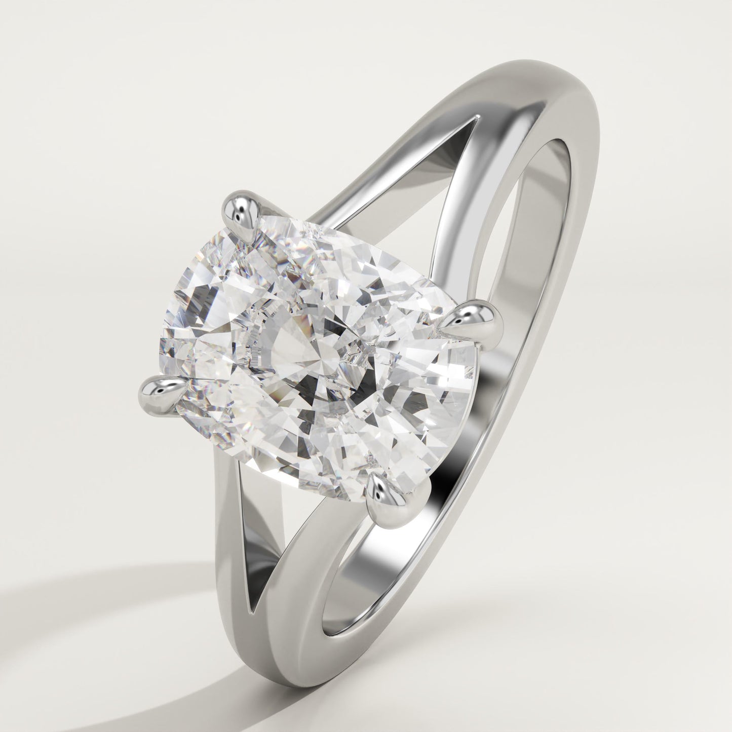 Elongated Cushion Cut Solitaire Split Shank Lab-Grown Diamond Engagement Ring