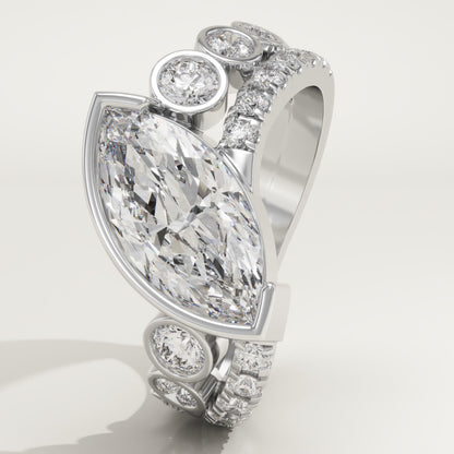 Marquise Cut Half Bezel Pave Lab-Grown Diamond Engagement Ring