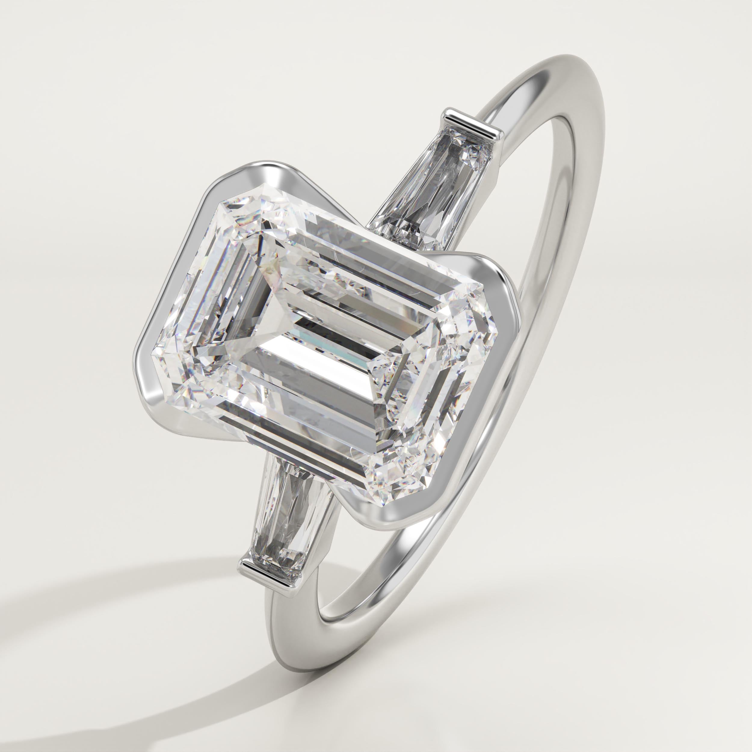 2.0 CT Emerald Cut Three Stone Half Bezel Lab-Grown Diamond Engagement Ring