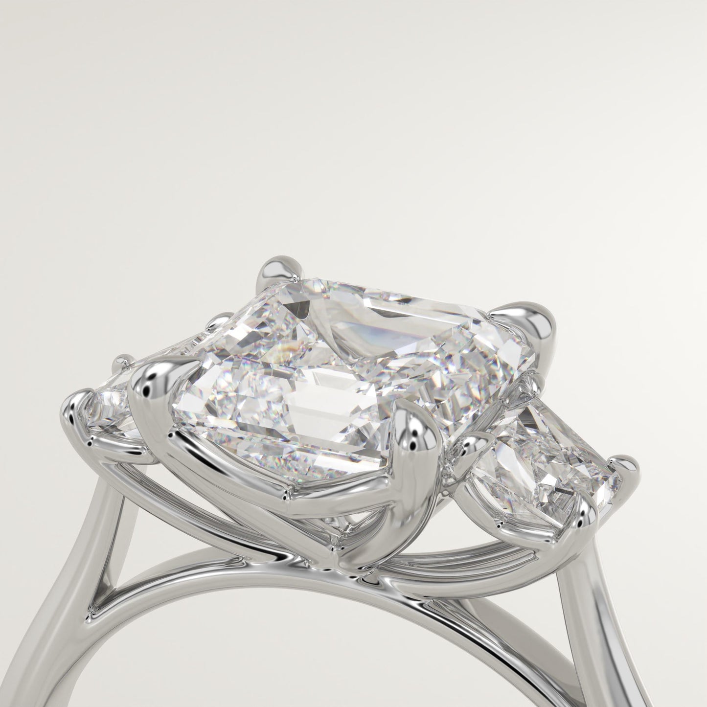 1.75 CT Asscher Cut Three Stone Moissanite Engagement Ring