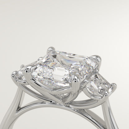 1.75 CT Asscher Cut Three Stone Moissanite Engagement Ring