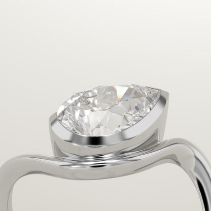 Pear Cut Half Bezel Waved Lab-Grown Diamond Engagement Ring