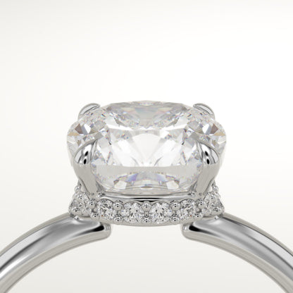 1.75 CT Cushion Cut Hidden Halo Moissanite Engagement Ring