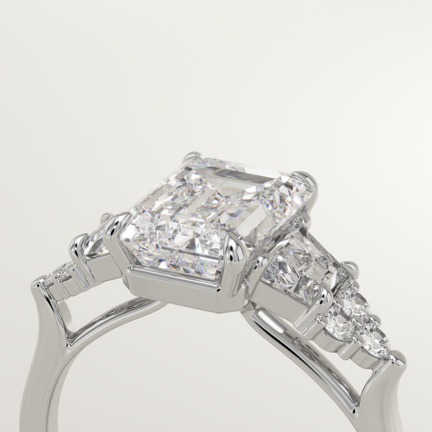 2 CT Emerald Cut Cluster Moissanite Engagement Ring