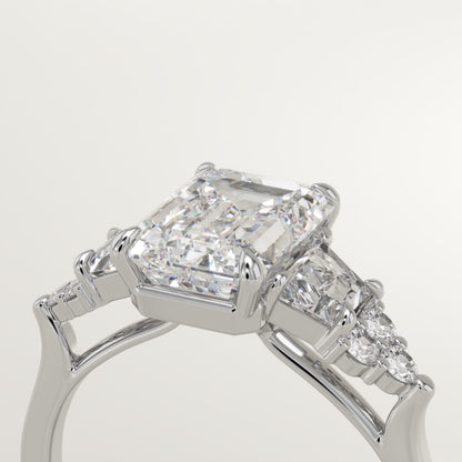 2 CT Emerald Cut Cluster Moissanite Engagement Ring
