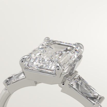 2 CT Emerald Cut Three Stone Moissanite Engagement Ring