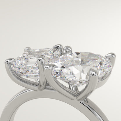 3.75 TCW Asscher & Oval Cut Toi Et Moi Lab-Grown Diamond Engagement Ring