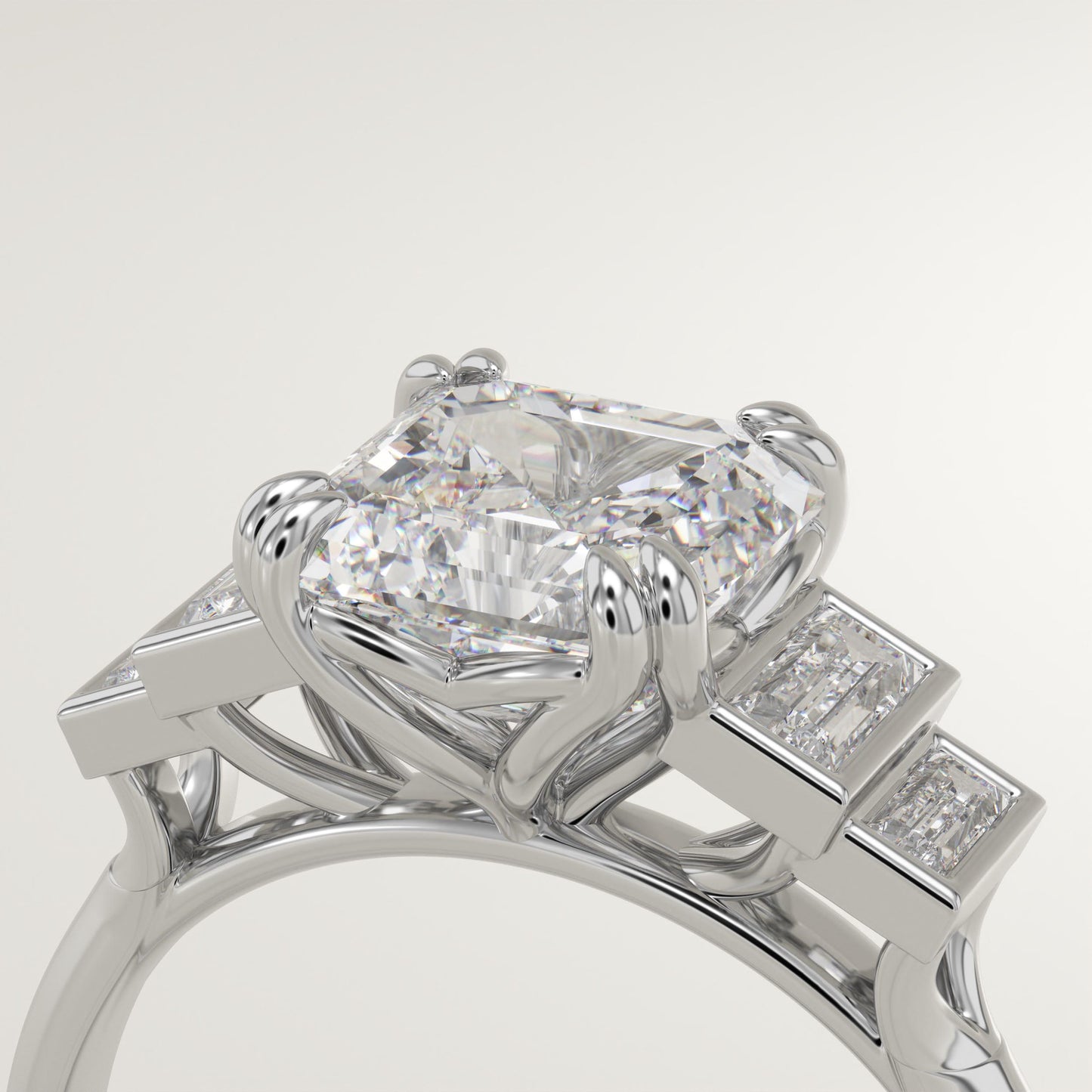 Asscher Cut Cluster Lab-Grown Diamond Engagement Ring
