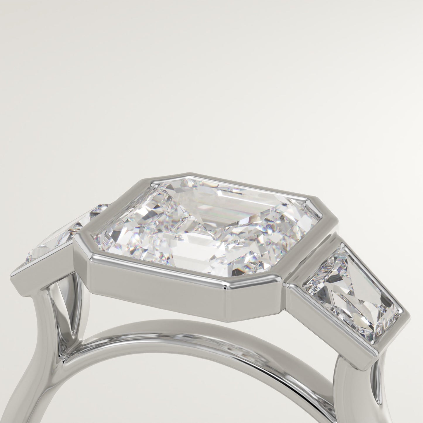 Asscher Cut Three Stone Bezel Lab-Grown Diamond Engagement Ring