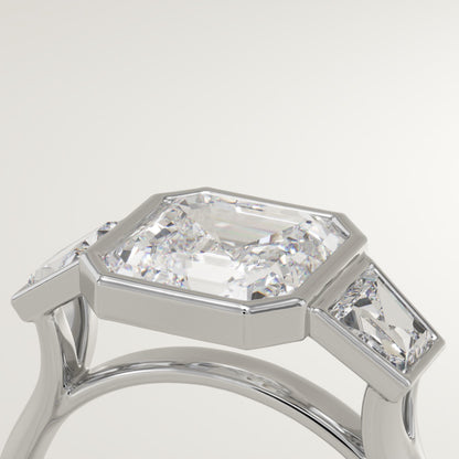 Asscher Cut Three Stone Bezel Lab-Grown Diamond Engagement Ring