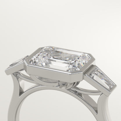 East West Emerald Cut Three Stone Lab-Grown Diamond Engagement Ring