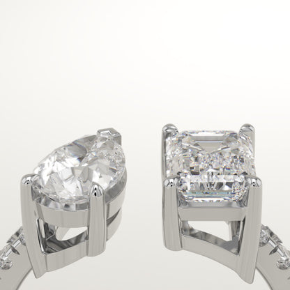 1.75 TCW Pear & Emerald Cut Toi Et Moi Pave Lab-Grown Diamond Engagement Ring