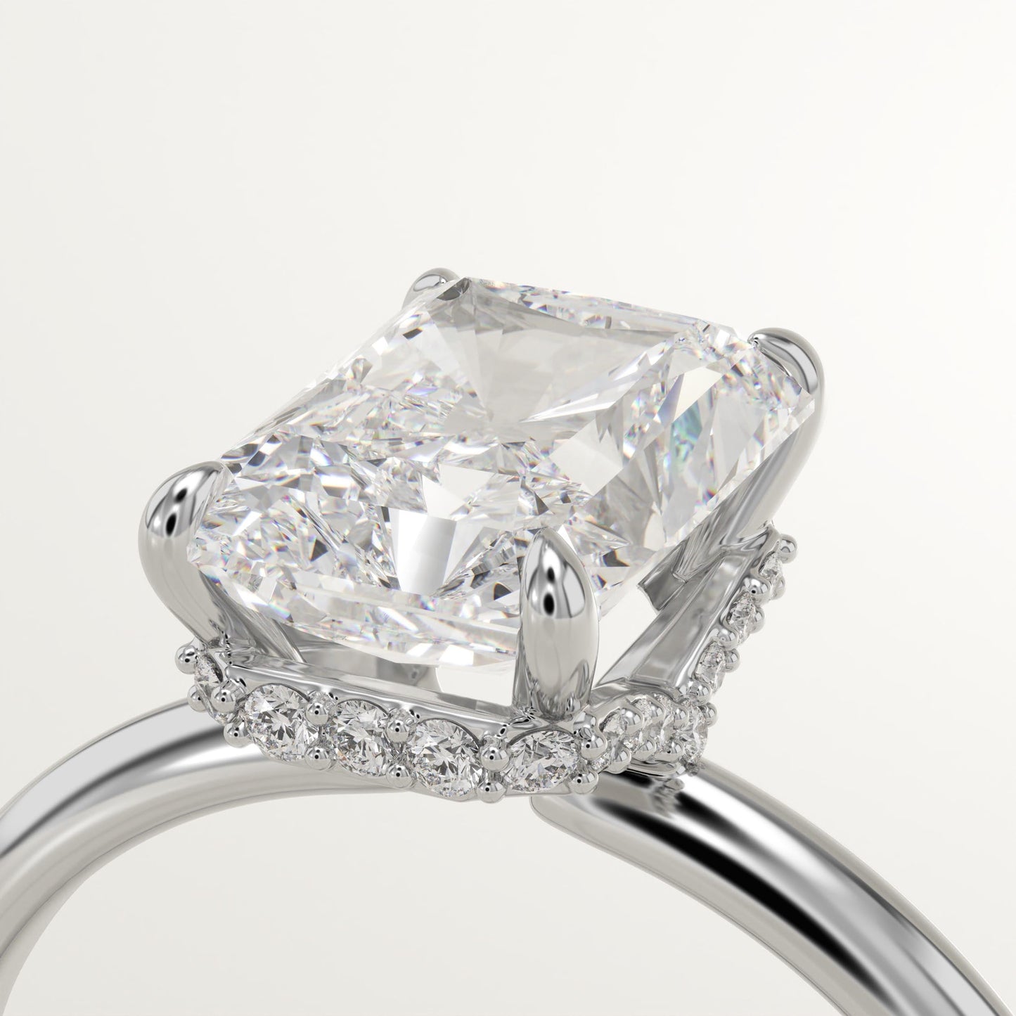 2 CT Radiant Cut Hidden Halo Moissanite Engagement Ring