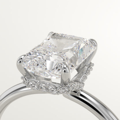2 CT Radiant Cut Hidden Halo Moissanite Engagement Ring