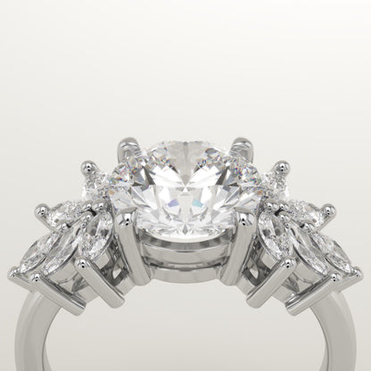 Round Cut Cluster Lab-Grown Diamond Engagement Ring
