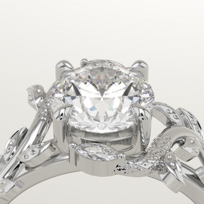 Round Cut Nature Inspired Lab-Grown Diamond Engagement Ring