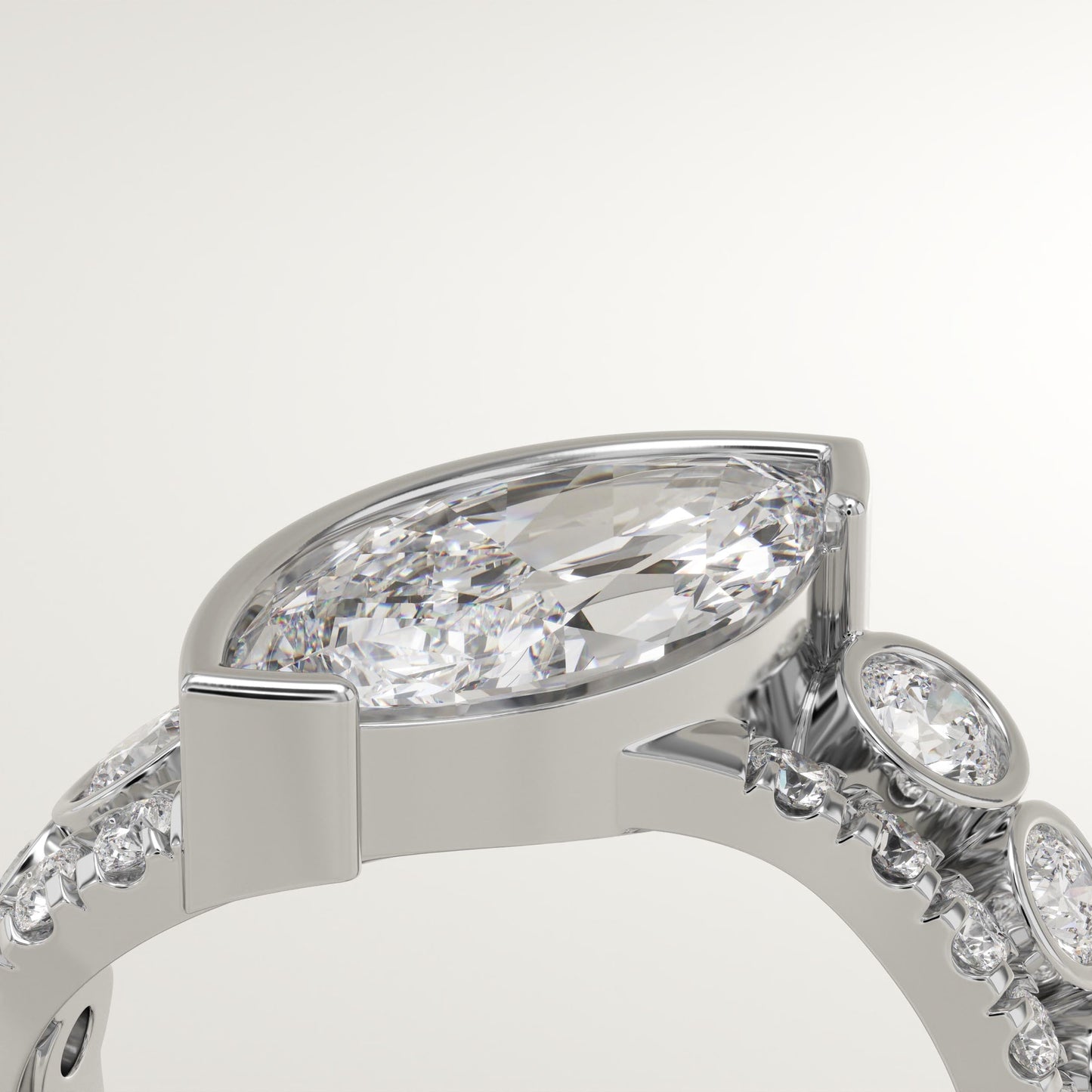 Marquise Cut Half Bezel Pave Lab-Grown Diamond Engagement Ring