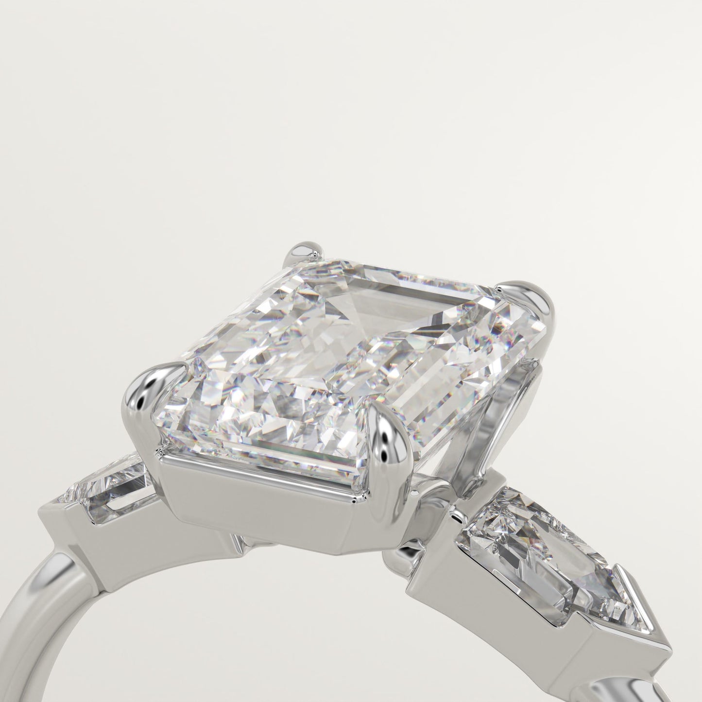 2 CT Emerald Cut Three Stone Moissanite Engagement Ring