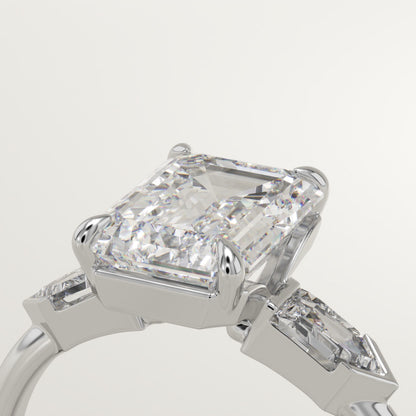 2 CT Emerald Cut Three Stone Moissanite Engagement Ring