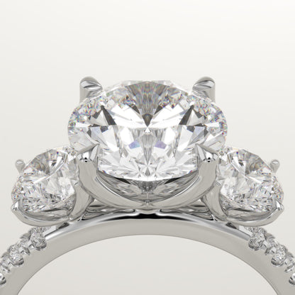 Round Cut Three Stone & Pave Lab-Grown Diamond Engagement Ring