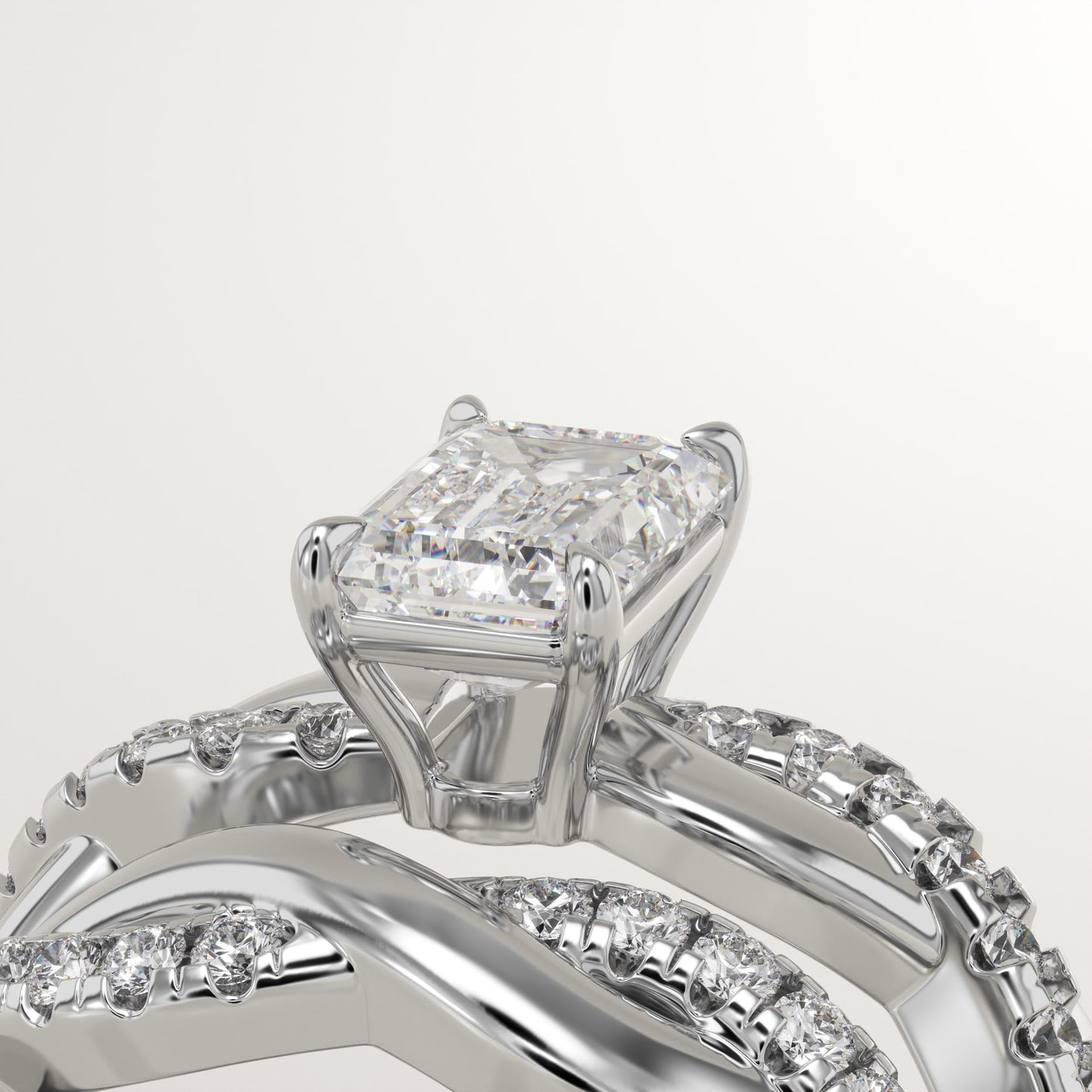 Emerald Cut Twisted Pave Lab-Grown Diamond Bridal Set