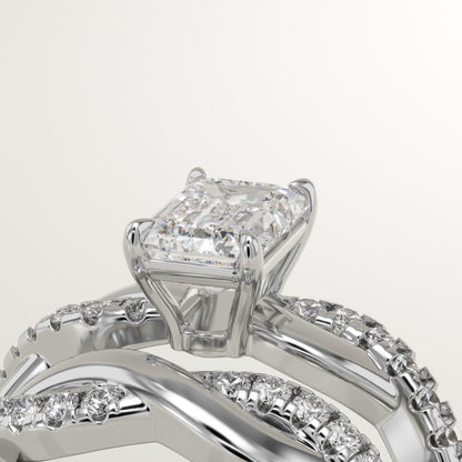 Emerald Cut Twisted Pave Lab-Grown Diamond Bridal Set
