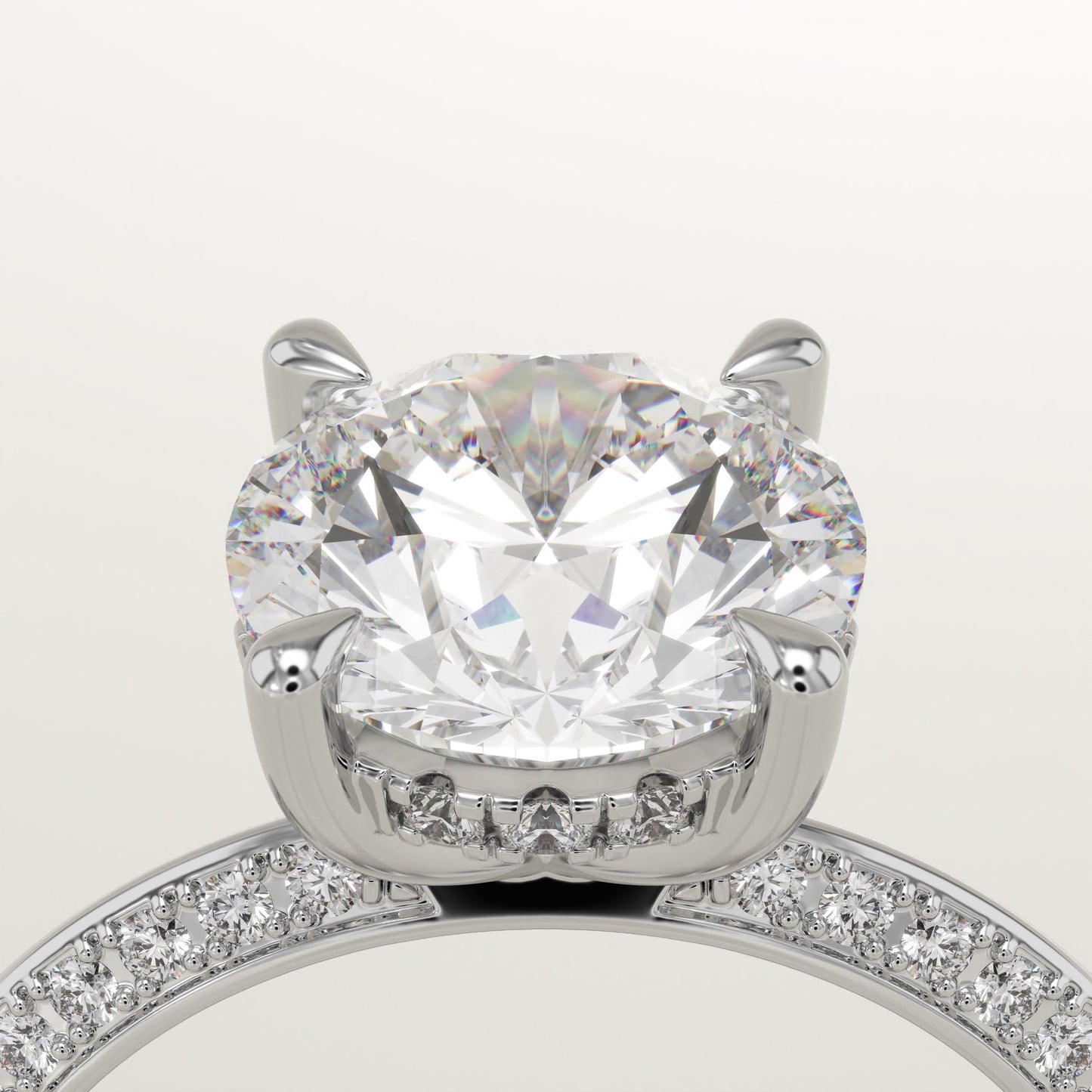 Round Cut Hidden Halo & Pave Lab-Grown Diamond Engagement Ring